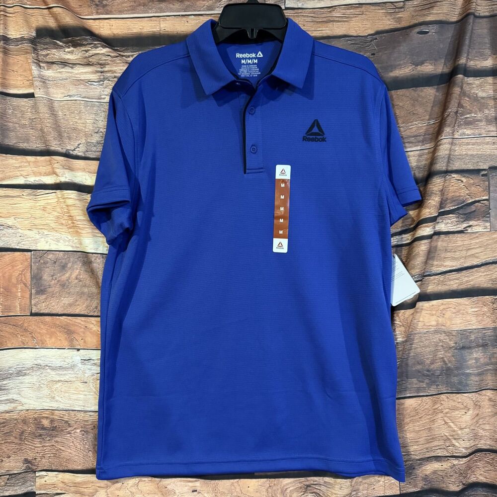 Reebok Mens Performance Polo Shirt M Royal Blue Moisture Wicking Golf Gym NWT